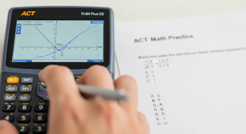 Student using a graphing calculator to solve an ACT Math problem.