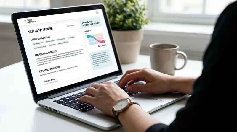 JobSparrow resume builder interface showing a Transferable Skills section and Gap Analysis sidebar for a career change resume.
