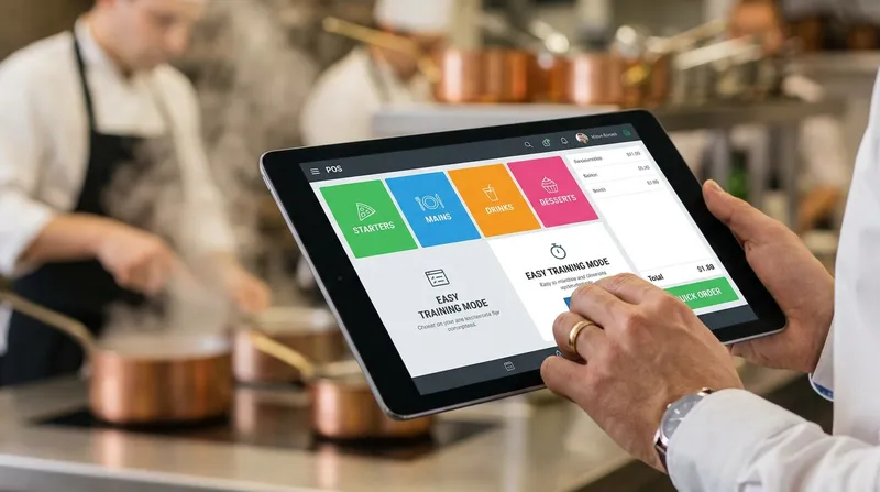 A crisp screenshot of the Lazygrid iPad POS interface, showcasing a clean visual menu grid and an automated forced modifier pop-up for a coffee order.
