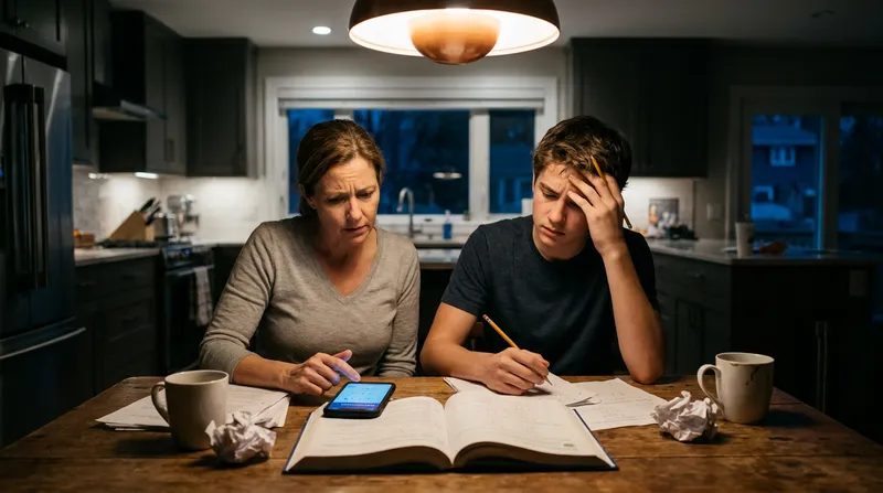 Parent and teen frustrated by an unreliable crowdsourced homework help app.