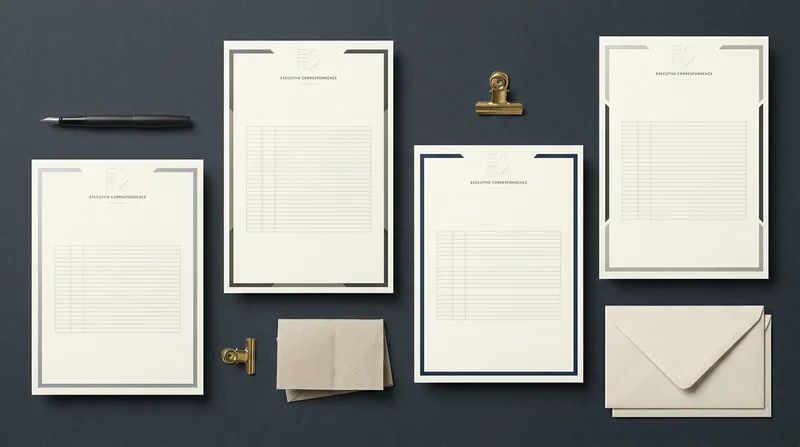 Four professional Expression of Interest letter templates neatly arranged on a dark slate surface with an executive fountain pen.