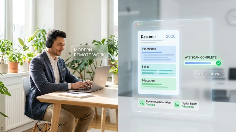 ATS interface scanning a remote work resume for async communication and self-management skills in 2026.