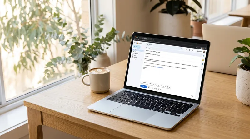 Job seeker in an Australian workspace drafting a feedback request email after interview rejection, with laptop open.