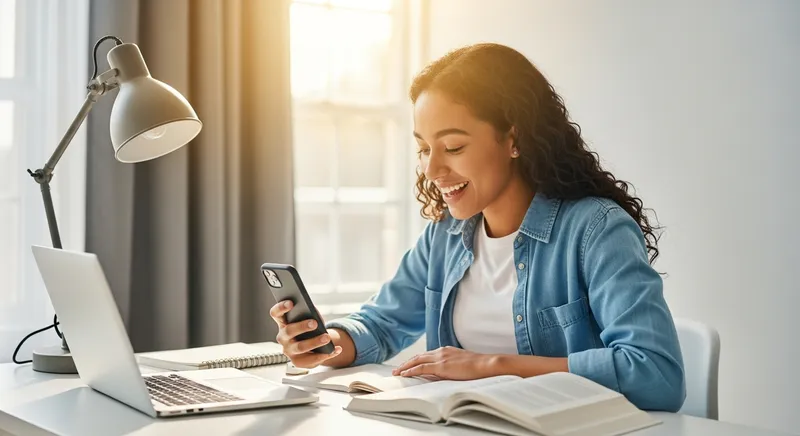 Three diverse high school students collaborating on a digital SAT practice test on a laptop, using Tutor AI to prep in a bright, modern library.