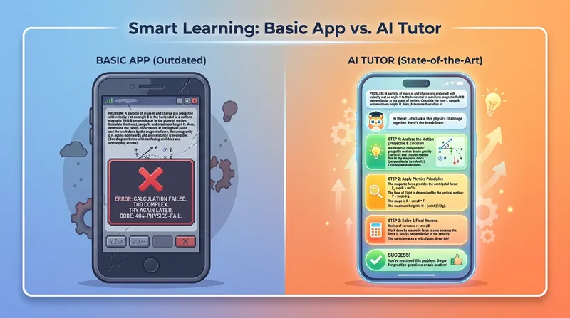 Side-by-side comparison of a basic math app error versus Tutor AI step-by-step solution.
