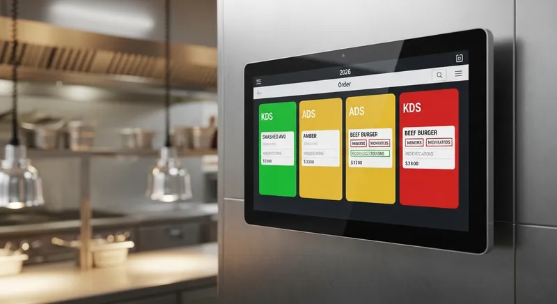 A screenshot of the Lazygrid KDS interface showing color-coded digital order tickets for a busy cafe service.
