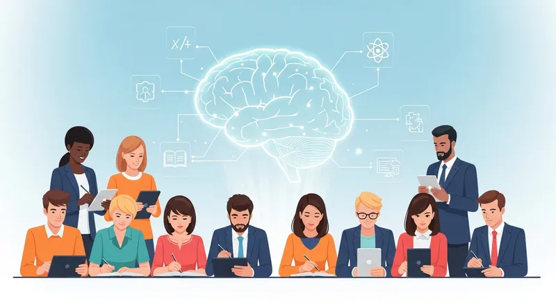 Siswa menggunakan teknologi AI untuk belajar kolaboratif dengan bantuan visual holografik edukasi.